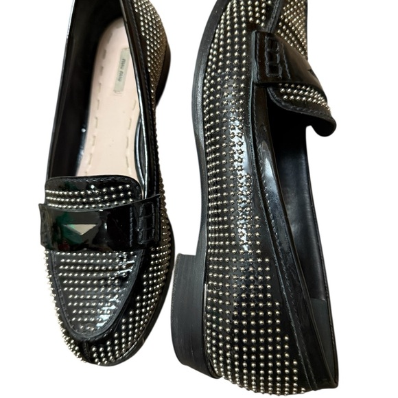 Miu Miu size 38.5 (8) GUC / EUC Black and Silver Studded Loafers - Picture 2 of 16